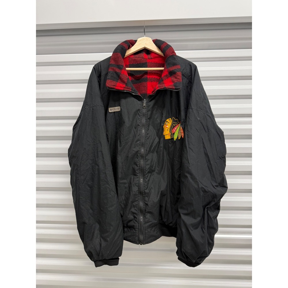 Columbia Chicago Blackhawks Reversible Jacket Mens 3XL Black Red Plaid